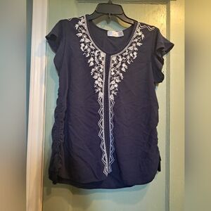 Time and Tru Navy Short Sleeve Embroidered Tunic